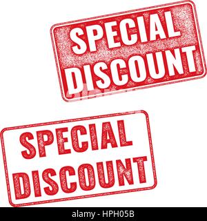 Deux timbres texturé rouge remise spéciale. Remise spéciale empreinte réaliste vecteur isolé sur fond blanc Illustration de Vecteur
