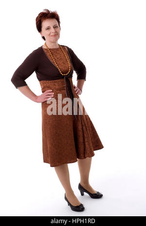 Parution du modèle , Frau, 50 +, im Kleid - femme, robe de Banque D'Images