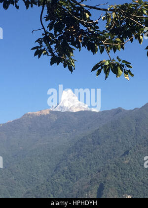 Et la montagne Fishtail Machhapuchhare Annapurna Himalaya Népal vue d'ensemble pendant le trekking à Ghandruk village de Kaski, le Népal. Banque D'Images