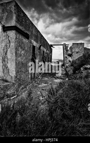 Le noir et blanc d'une exposition longue, Mines abandonnées Banque D'Images