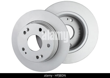 Freins à disque arrière pour voiture sur fond blanc. Avec l'enduit de zinc. Banque D'Images
