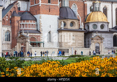 La Cathédrale et la chapelle de Sigismond dans le cadre du Château Royal de Wawel, Cracovie, Pologne Banque D'Images