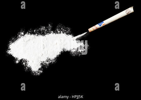 Une drogue comme la cocaïne en poudre dans la forme du Honduras avec un projet de loi de finances.(série) Banque D'Images