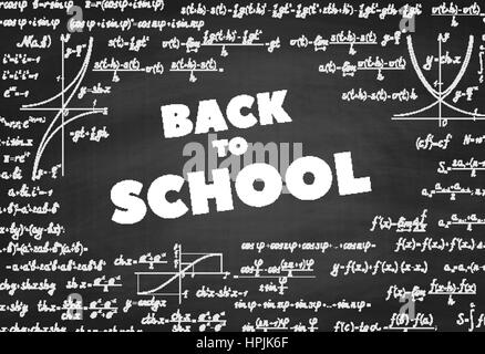 Mots Retour à l'École sur tableau noir. L'éducation contexte vecteur avec des formules, des équations et des chiffres, à la main sur un tableau noir Illustration de Vecteur