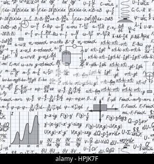 Vecteur physique de fond transparent avec des formules, des équations et des chiffres écrits à la main, dans un ordinateur portable Illustration de Vecteur