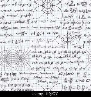 Vecteur physique de fond transparent avec des formules, des équations et des chiffres écrits à la main, dans un ordinateur portable Illustration de Vecteur