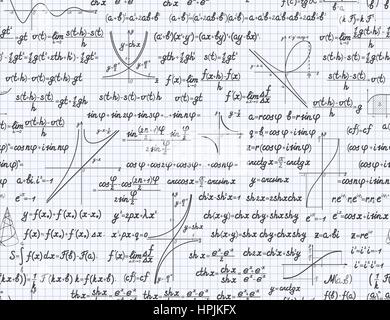 Vecteur de fond continu mathématique avec des formules, des équations et des chiffres, écrit à la main dans une feuille quadrillée de l'ordinateur portable Illustration de Vecteur