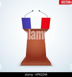 Tribune Podium en bois avec drapeau Français Illustration de Vecteur