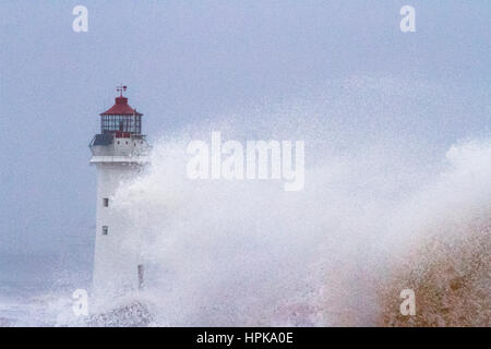 Doris tempête, New Brighton, Cheshire, Royaume-Uni. Feb 23, 2017. Météo britannique. Doris tempête détruit la Péninsule de Wirral comme elle a fait la terre ce matin. Les vents jusqu'à 80mph a causé la fermeture du port de Liverpool, l'annulation de tous les ferries et certaines grandes routes ont été fermées. Une marée haute de plus de 26' de la battue New Brighton Phare sur la Péninsule de Wirral comme Doris laisse une traînée de destruction le long de la côte nord-ouest. Credit : Cernan Elias/Alamy Live News Banque D'Images
