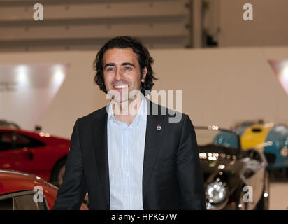 Dario Franchitti, trois fois vainqueur de l'Indy 500, ouvre la Ferrari Tribute Collection au London Classic car Show 2017. Banque D'Images