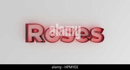 Roses - verre rouge sur fond blanc - texte 3D Rendered image image. Banque D'Images