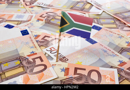 Pavillon de l'Afrique du Sud s'il se bloque en billets européens.(série) Banque D'Images