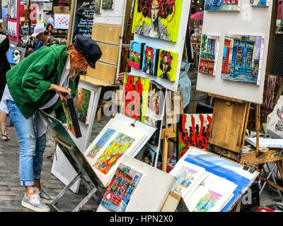 Peintres dans la rue Montmartre, Place du Tertre à Paris Banque D'Images