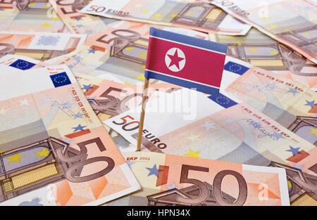 Drapeau de la Corée du Nord bloque dans billets européens.(série) Banque D'Images