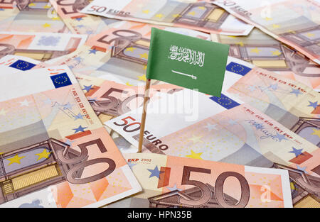 Pavillon de l'Arabie saoudite bloque dans billets européens.(série) Banque D'Images