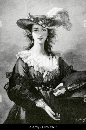 Louise Elisabeth Vigee Le Brun (1755-1842), connue sous le nom de Madame Lebrun. Le peintre français. De style rococo et néoclassique. L'auto-portrait. Gravure de Ch. Baude. 'La Ilustracion Artistica', 1896.. Banque D'Images