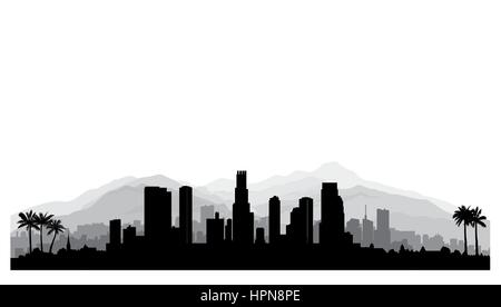 Los Angeles, États-Unis d'horizon. silhouette ville avec des bâtiments gratte-ciel, les montagnes et les palmiers. ville avec des monuments américains célèbres. arkien urbain Illustration de Vecteur