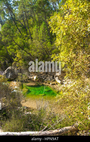 Randonnée à pied le long de la rivière Borosa dans le Parc Naturel Sierra de Cazorla, Andalousie, Espagne Banque D'Images