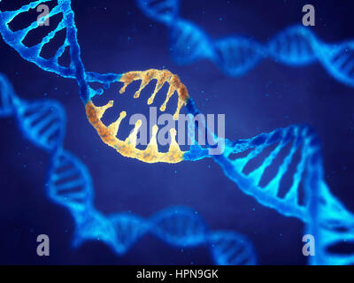 Molécule d'ADN en double hélice avec des gènes modifiés , mutation Correction par génie génétique Banque D'Images