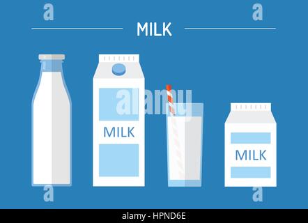 Ensemble de lait dans différents paquets Illustration de Vecteur
