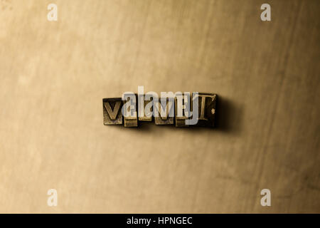 VELVET - close-up de grungy vintage imprimé sur toile métallique mot. Illustration libres de droits. Peut être utilisé pour des bannières publicitaires en ligne directe et mai Banque D'Images