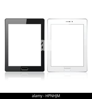 Le noir et blanc tablette PC Ordinateur avec écran blanc isolé sur fond blanc. Modèle réaliste. Vector illustration Illustration de Vecteur