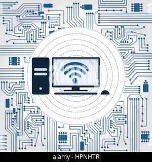 Circuit électronique de fond avec un PC avec connexion sans fil. Illustration de Vecteur