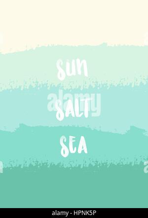 Abstract design poster avec bleu, vert et jaune soleil message coups de pinceau et la mer de sel. Illustration de Vecteur