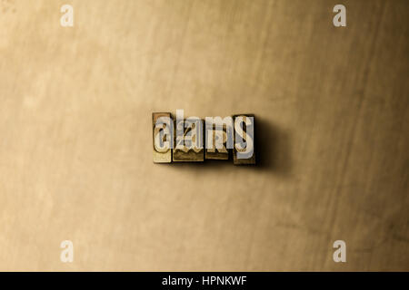 Voitures - close-up de grungy vintage imprimé sur toile métallique mot. Illustration libres de droits. Peut être utilisé pour des bannières publicitaires en ligne et courrier direct. Banque D'Images