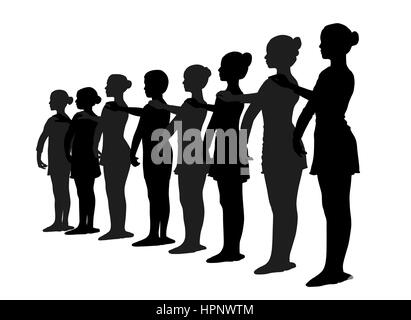 Groupe de danseurs de ballet standing in a row Illustration de Vecteur