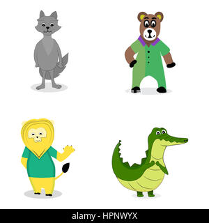 Personnages animaux prédateurs. Crocodile et le loup, lion et l'ours. Vector illustration Banque D'Images