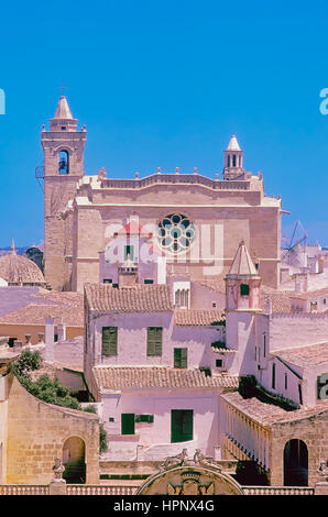 Vieille ville et la cathédrale, Ciutadella, Minorque, Iles Baléares, Espagne, Europe Banque D'Images