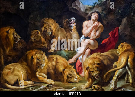 Daniel dans la fosse aux lions Den par Peter Paul Rubens, huile sur toile, c.1614/16. Banque D'Images