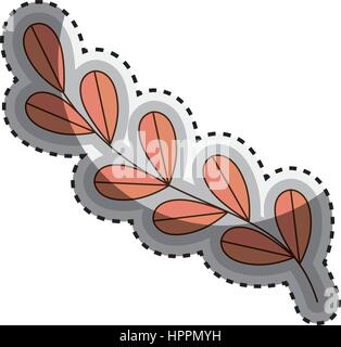 Sticker Silhouette couleur feuilles ovales avec des ramifications Illustration de Vecteur