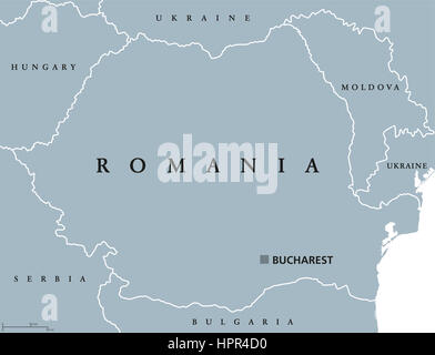 Carte politique de la Roumanie à Bucarest, les frontières nationales et les pays voisins. État souverain en Europe de l'Est. Banque D'Images