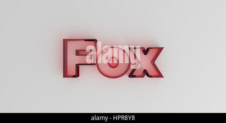 Fox - texte en verre rouge sur fond blanc - rendu 3D image image. Banque D'Images