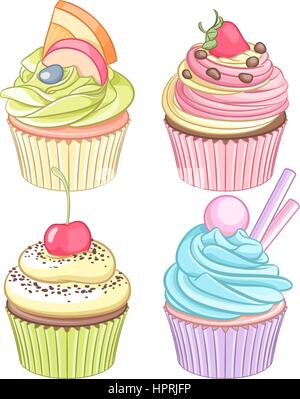 Vector set de cupcakes colorés isolé sur fond blanc. Illustration de Vecteur