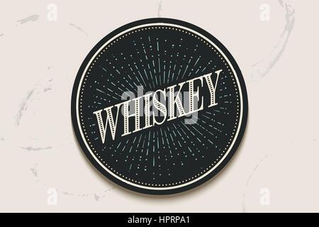 Coaster de boissons avec l'inscription du whisky et les rayons de lumière Illustration de Vecteur