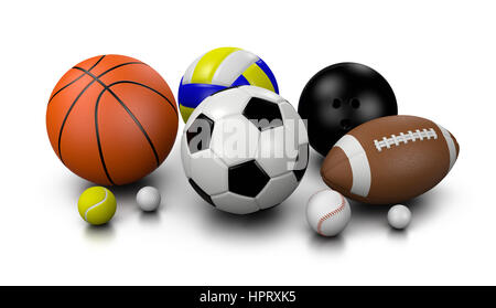 Ballons de sport sur fond blanc 3D Illustration Banque D'Images