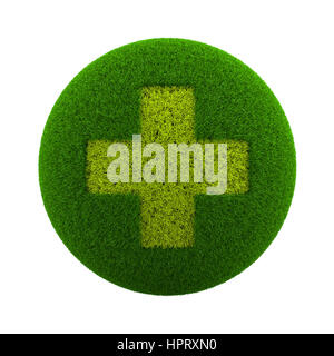 Green Globe avec l'herbe coupée dans la forme d'une croix médicale 3D Illustration isolé sur fond blanc Banque D'Images