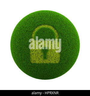 Green Globe avec l'herbe coupée en forme de cadenas fermé 3D Illustration isolé sur fond blanc Banque D'Images
