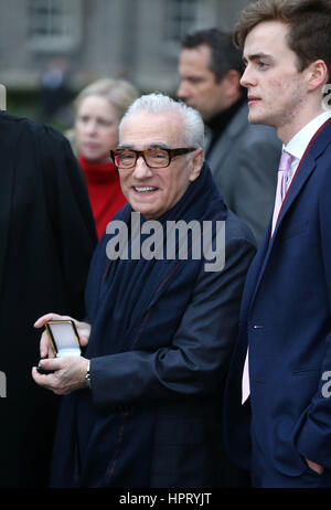 Film réalisateur Martin Scorsese après avoir reçu une médaille d'or par les étudiants de Trinity College's Debating Society, la Société philosophique au Trinity College de Dublin. Banque D'Images