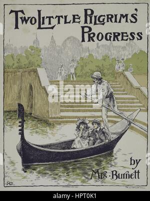 Poster publicité pour un livre intitulé Deux petits progrès des pèlerins par Mme Burnett qui affiche deux personnes sur une gondole avec un homme l'aviron derrière eux, 1903. À partir de la Bibliothèque publique de New York. Banque D'Images