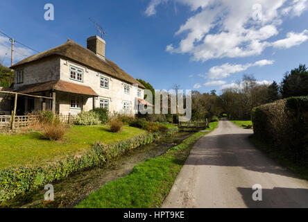 Littlebredy, Dorset, UK. Feb 24, 2017. Météo britannique. Littlebredy glorieux soleil de l'après-midi dans le Dorset. Littlebredy est l'endroit fictif d'Axhampton pour la série 3 de la série à succès d'ITV Broadchurch qui revient sur les écrans le lundi 27 février. Credit : Graham Hunt/Alamy Live News Banque D'Images