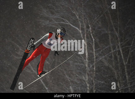 Sapporo, Japon. Feb 25, 2017. Masamitsu Ito du Japon fait concurrence au cours de la ronde finale de la grande colline de la compétition par équipe de saut à ski à la 2017 Jeux Asiatiques d'hiver à Sapporo Sapporo, Japon, le 25 février 2017. Le Japon a remporté l'or avec un total de 975,6 points. Credit : Liao Yujie/Xinhua/Alamy Live News Banque D'Images