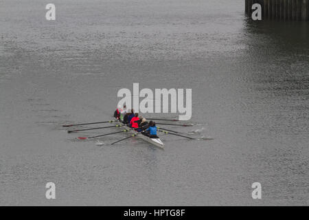 Putney Londres, Royaume-Uni. Feb 25, 2017. Les rameurs représentant divers clubs d'aviron, les écoles et collèges pratique sur la Tamise comme la saison d'Aviron britannique entre dans l'hiver pour les courses de tête et Henley Regatta Crédit : amer ghazzal/Alamy Live News Banque D'Images