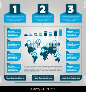 L'infographie étapes avec worldmap Illustration de Vecteur