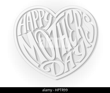 Un papier blanc de style Happy Mothers Day coeur lettres design texte Banque D'Images