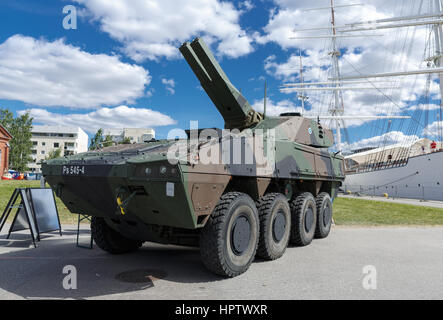 Lits jumeaux AMOS véhicule de mortier sur l'affichage des Forces de défense à Turku, Finlande. Banque D'Images