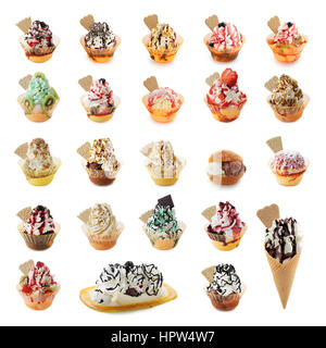 Collage de la crème glacée sundae différentes sur un fond blanc Banque D'Images